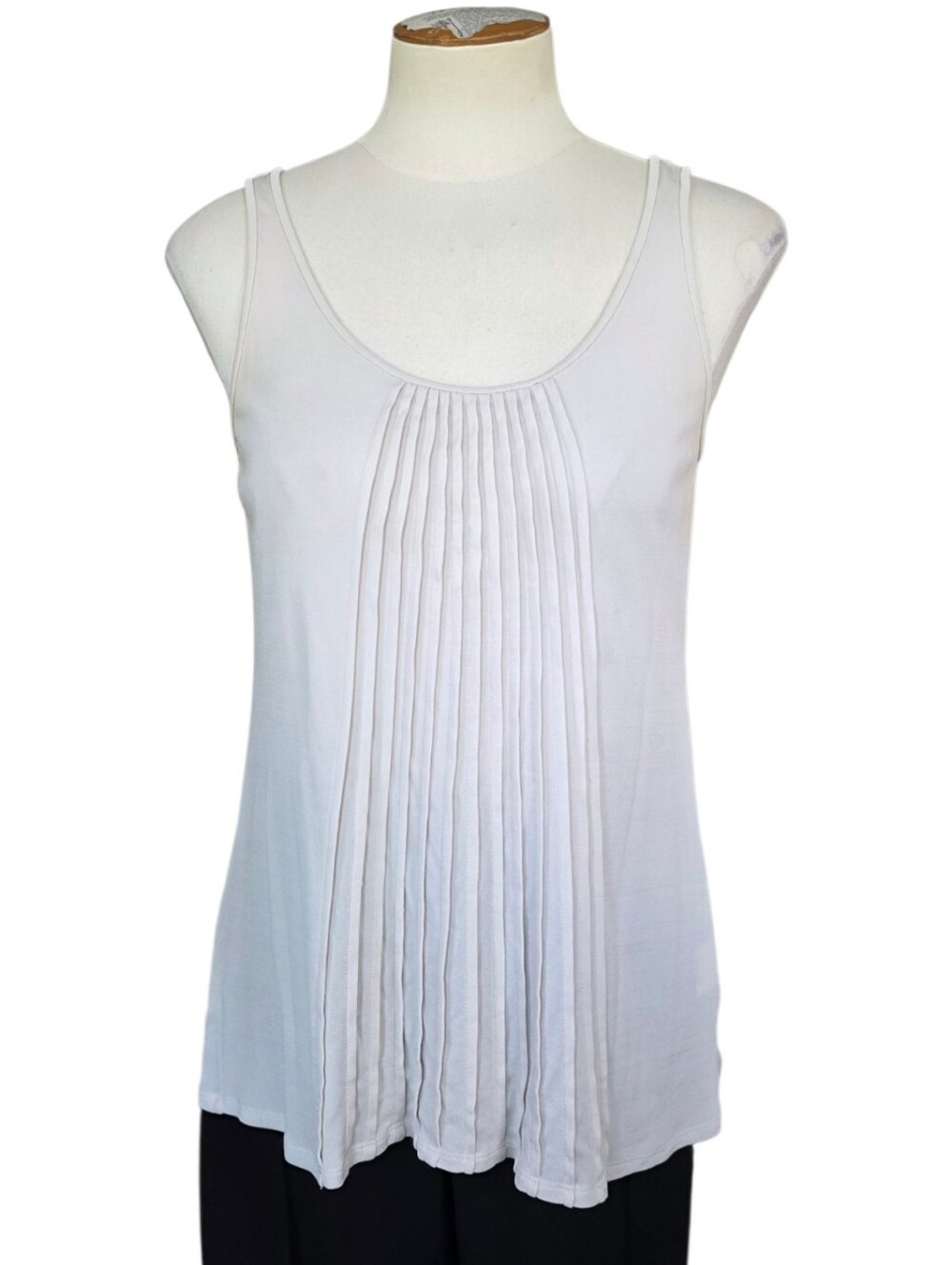 Eileen Fisher 100% Silk Pintuck Tank Top Petite PP Ivory - Picture 2 of 11